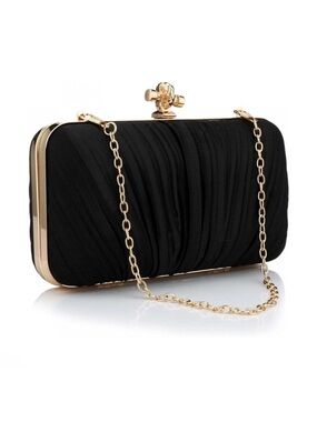 Clutch Purses for Women Evening Bag Pleated Shoulder Bag with Chain Black